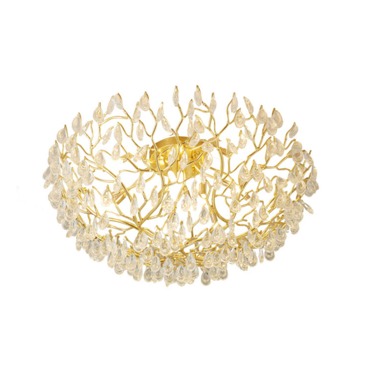 Bowl-Shaped Gold Crystal Semi-Flush Mount Ceiling Light Image - 5