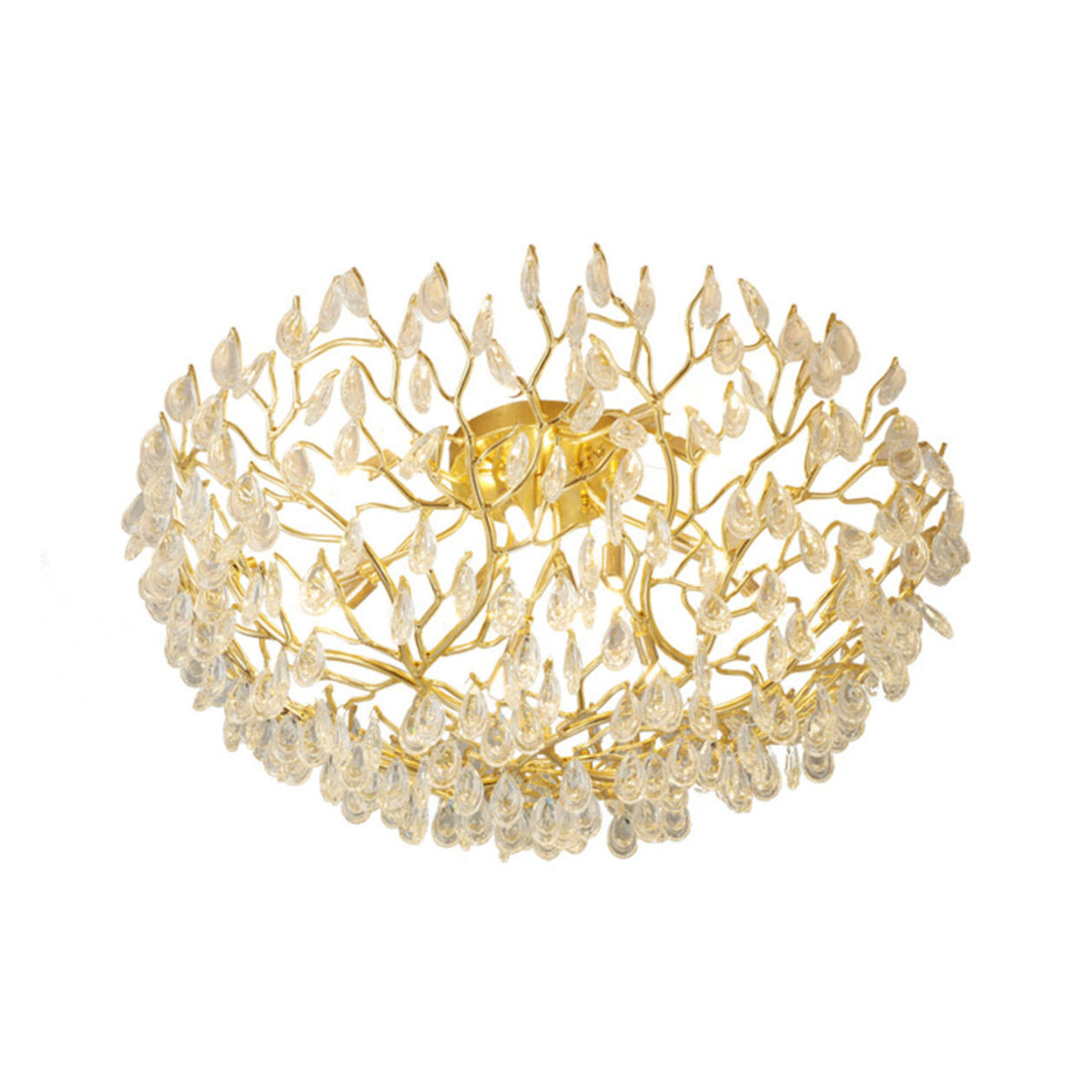 Bowl-Shaped Gold Crystal Semi-Flush Mount Ceiling Light Image - 6