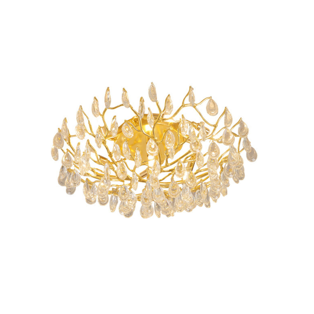 Bowl-Shaped Gold Crystal Semi-Flush Mount Ceiling Light Image - 7