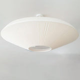 Bowl-Shaped White Fabric Semi-Flush Mount Ceiling Light Image - 9