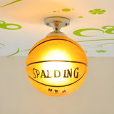 Boy Bedroom Sports Basketball Glass Flush Mount Light Image - 1