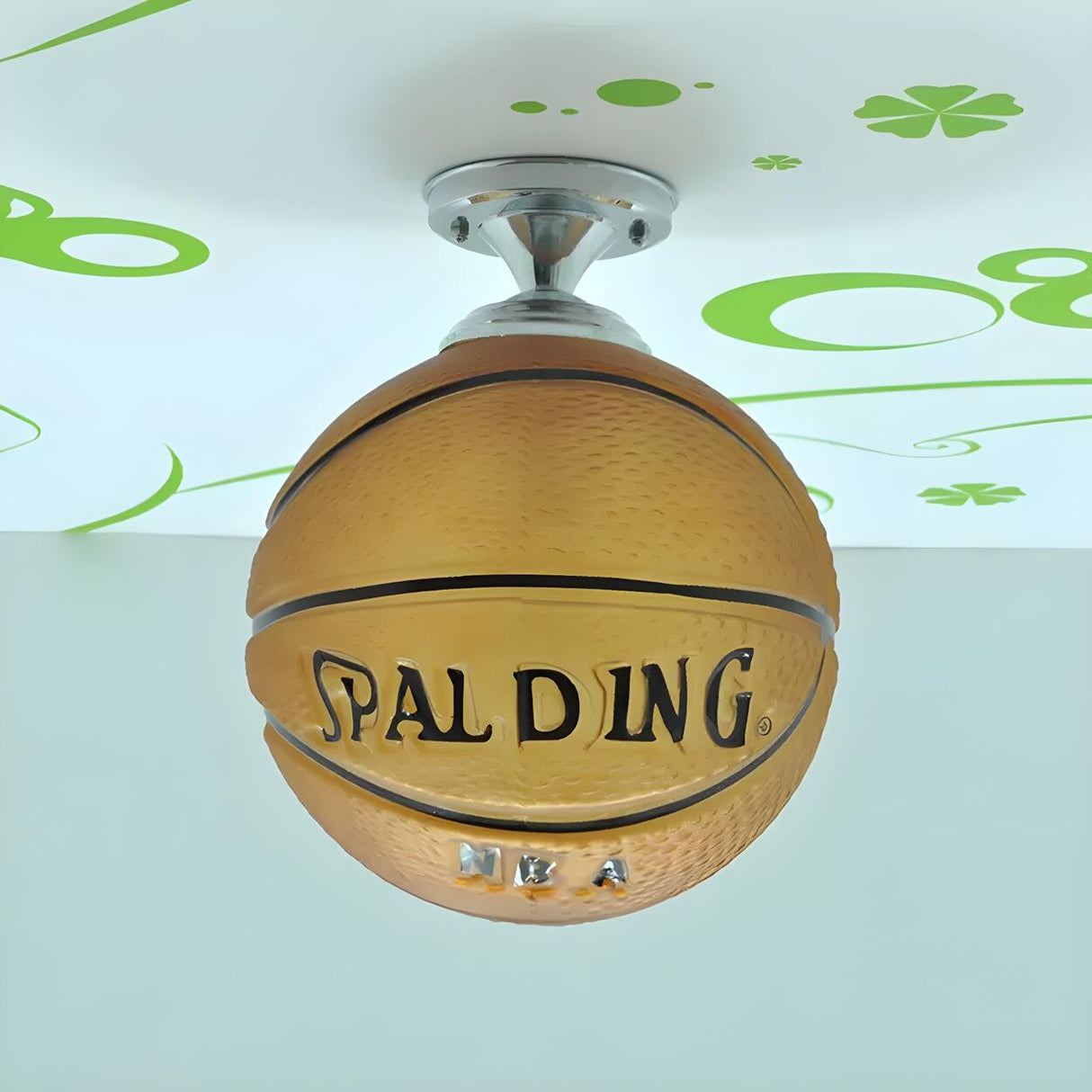 Boy Bedroom Sports Basketball Glass Flush Mount Light Image - 3