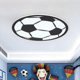 Boys Bedroom Black White Soccer LED Flush Mount Light Image - 1