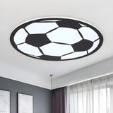 Boys Bedroom Black White Soccer LED Flush Mount Light Image - 2