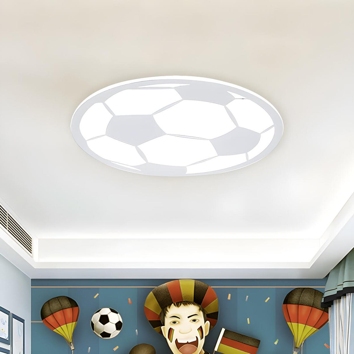 Boys Bedroom Black White Soccer LED Flush Mount Light Image - 7