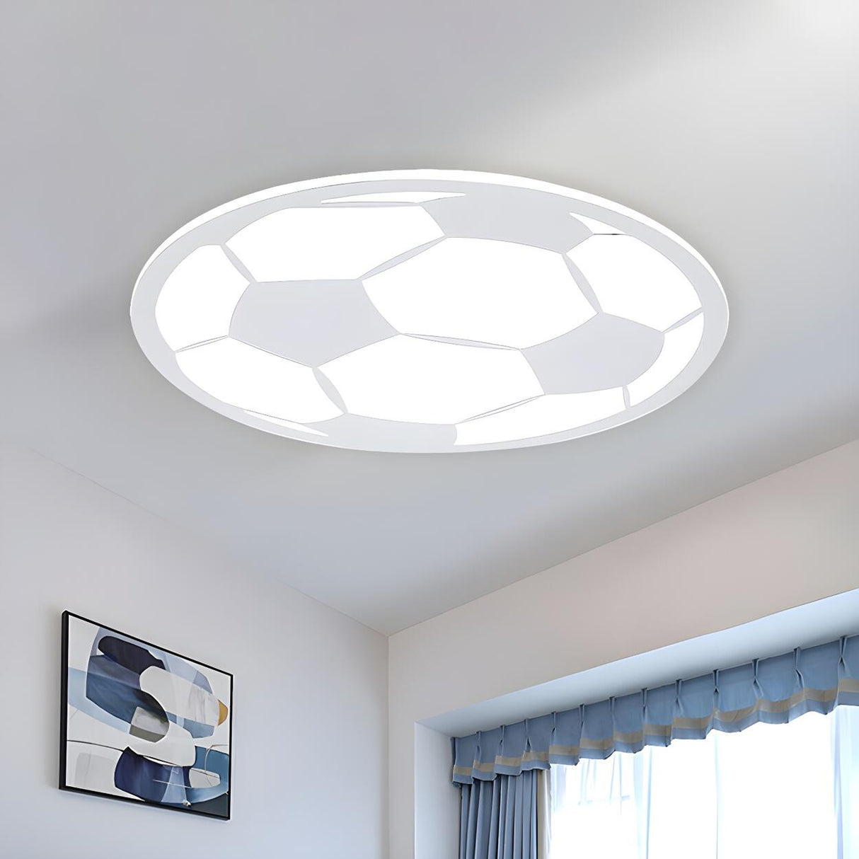 Boys Bedroom Black White Soccer LED Flush Mount Light Image - 8