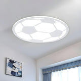 Boys Bedroom Black White Soccer LED Flush Mount Light Image - 8