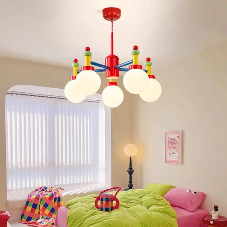 Branch Ball Metal Bedroom Red 5-Light Kids Chandelier Image - 1