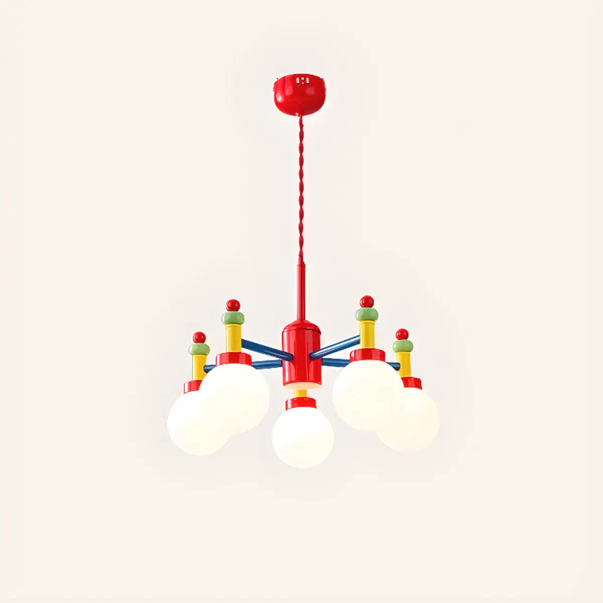 Branch Ball Metal Bedroom Red 5-Light Kids Chandelier Image - 3