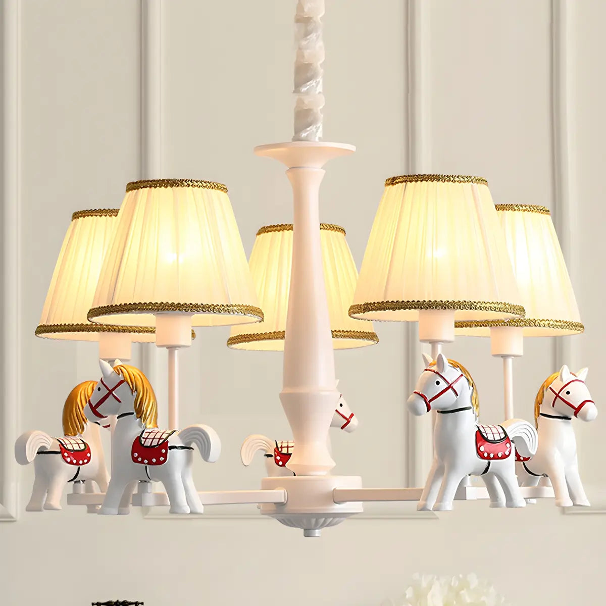 Branch Carousel Fabric Kids Room Beige 5-Light Chandelier Image - 2