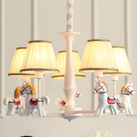 Branch Carousel Fabric Kids Room Beige 5-Light Chandelier Image - 2