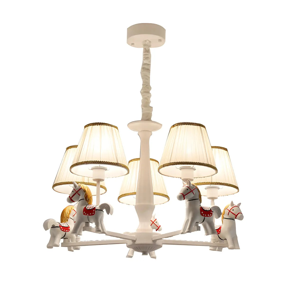 Branch Carousel Fabric Kids Room Beige 5-Light Chandelier Image - 4