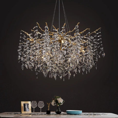 Branch Cascading Crystal Leaves Luxury Gold Chandelier Image - 1