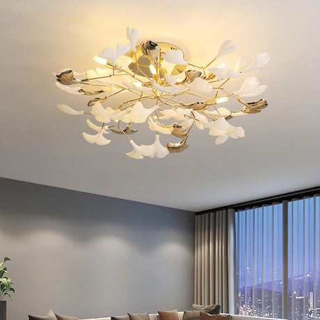 Branch Ginkgo Leaf Gold Semi-Flush Mount Ceiling Light Image - 1