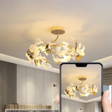 Branch Ginkgo Leaf Gold Semi-Flush Mount Ceiling Light Image - 13