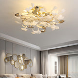 Branch Ginkgo Leaf Gold Semi-Flush Mount Ceiling Light Image - 14