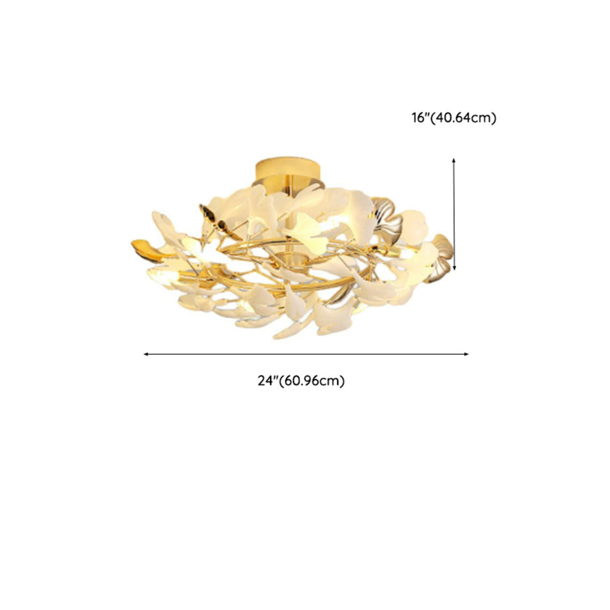 Branch Ginkgo Leaf Gold Semi-Flush Mount Ceiling Light 