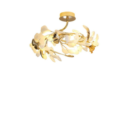 Branch Ginkgo Leaf Gold Semi-Flush Mount Ceiling Light Image - 2