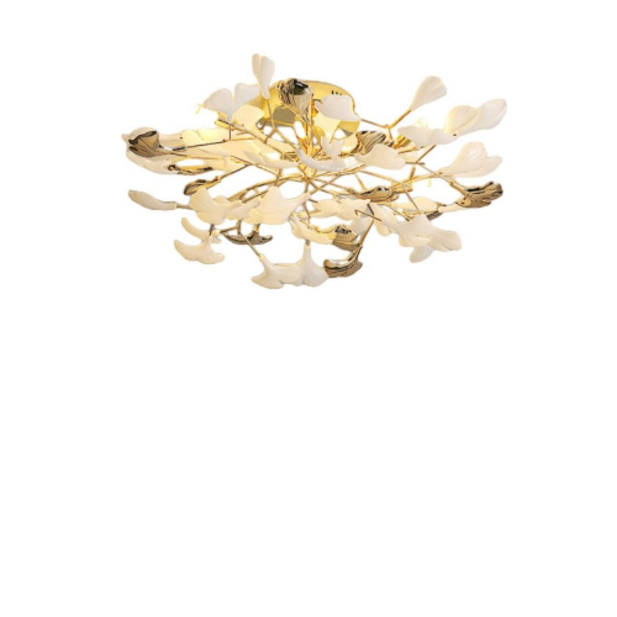 Branch Ginkgo Leaf Gold Semi-Flush Mount Ceiling Light Image - 7