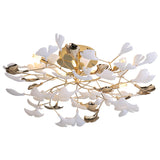 Branch Ginkgo Leaf Gold Semi-Flush Mount Ceiling Light Image - 9