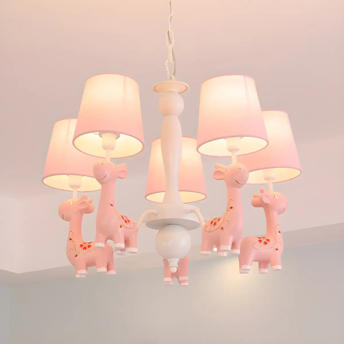 Branch Giraffe Metal Fabric Kids Room Pink Chandelier Image - 1