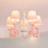 Branch Giraffe Metal Fabric Kids Room Pink Chandelier Image - 1