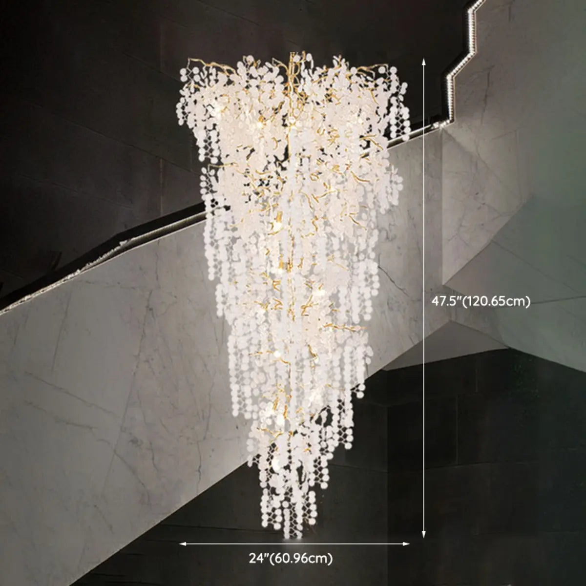  Branch Tiered Crystal Gold Long Adjustable Foyer Chandelier 