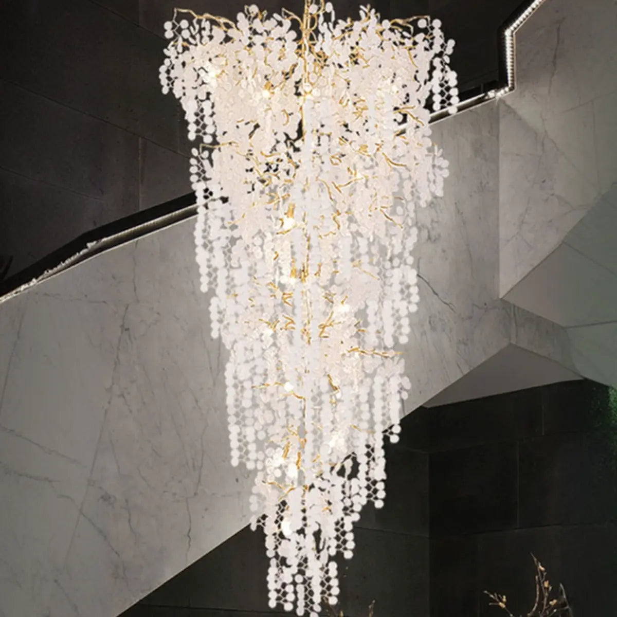  Branch Tiered Crystal Gold Long Adjustable Foyer Chandelier Image - 2