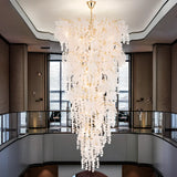  Branch Tiered Crystal Gold Long Adjustable Foyer Chandelier Image - 3