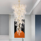  Branch Tiered Crystal Gold Long Adjustable Foyer Chandelier Image - 4