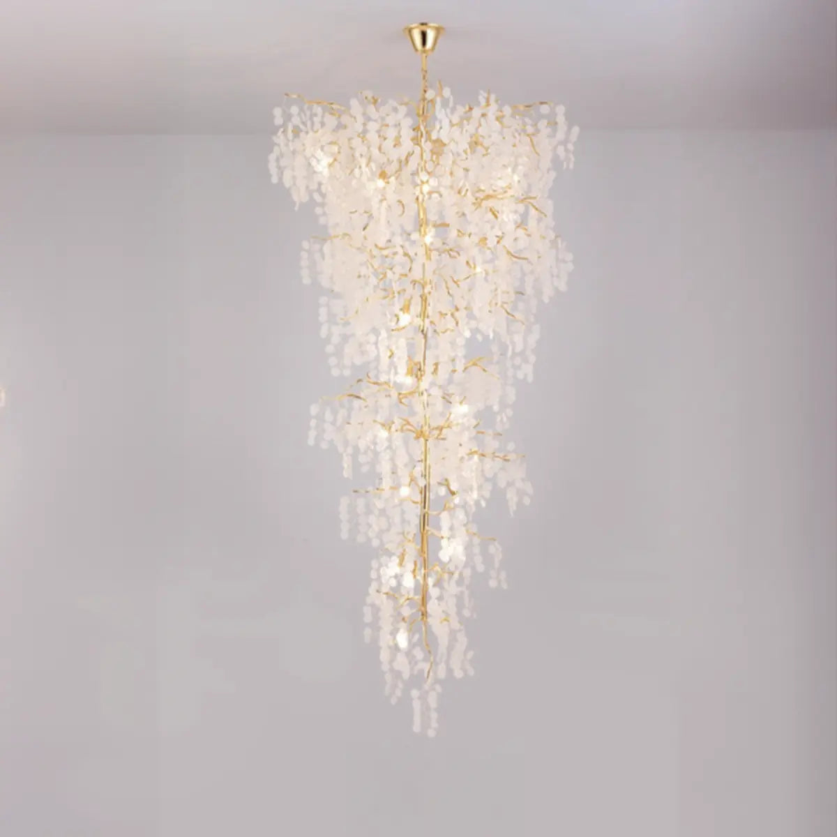  Branch Tiered Crystal Gold Long Adjustable Foyer Chandelier Image - 8