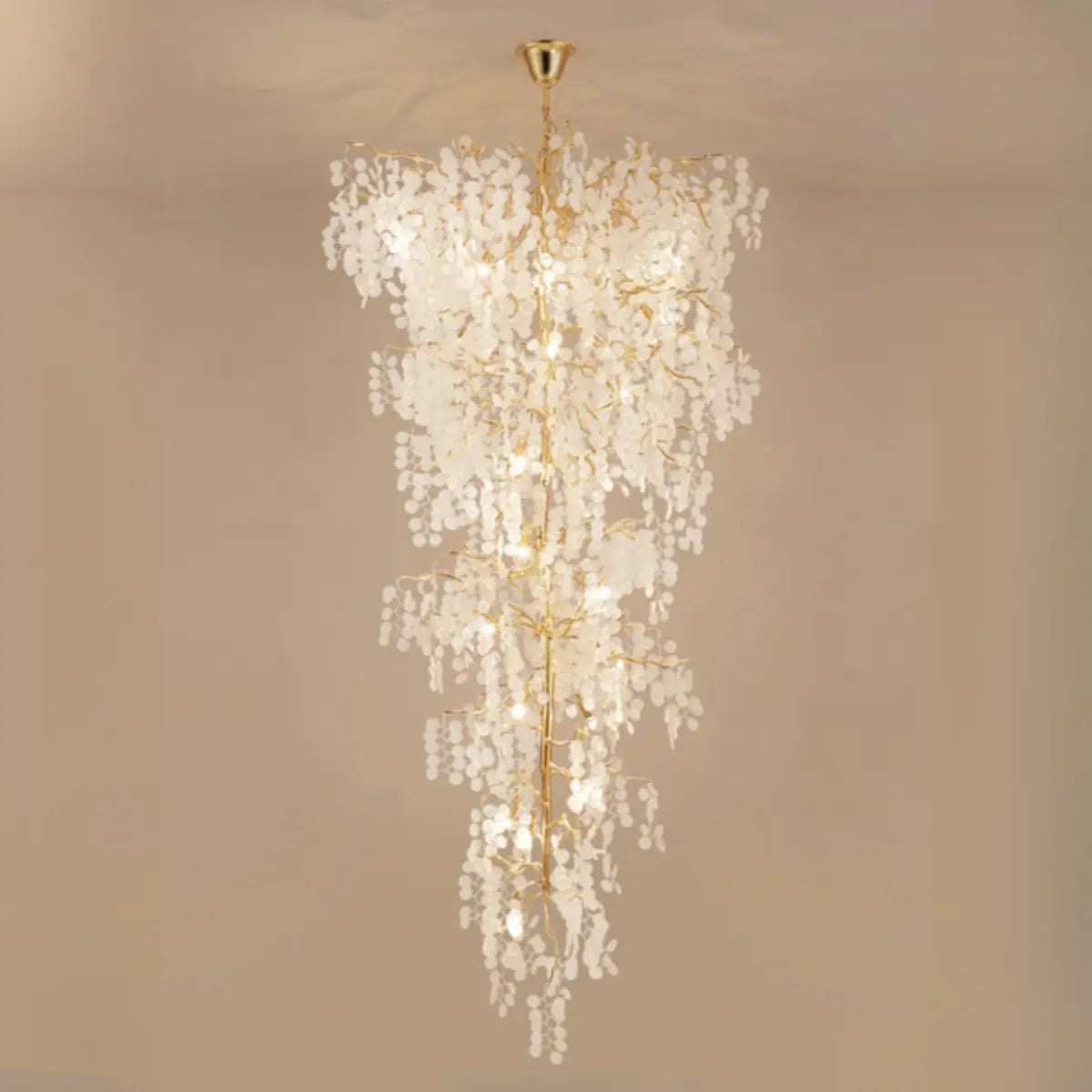  Branch Tiered Crystal Gold Long Adjustable Foyer Chandelier Image - 9