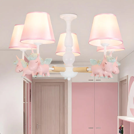 Branch Unicorn Fabric Kids Room Pink 5-Light Chandelier Image - 1