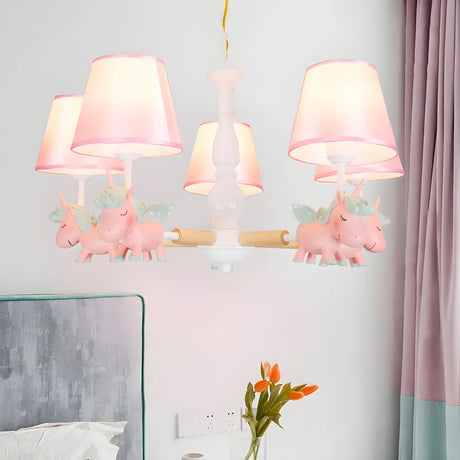 Branch Unicorn Fabric Kids Room Pink 5-Light Chandelier Image - 2