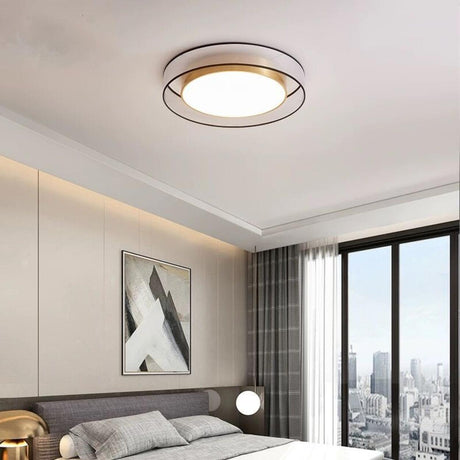 Brass Circular LED Flush Mount Lamp Bedroom Living Room Image - 2