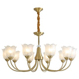 Brass Curve Arm Flower Glass Living Room Chandelier Image - 10