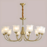 Brass Curve Arm Flower Glass Living Room Chandelier Image - 12