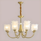 Brass Curve Arm Flower Glass Living Room Chandelier Image - 14