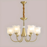 Brass Curve Arm Flower Glass Living Room Chandelier Image - 16