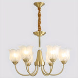 Brass Curve Arm Flower Glass Living Room Chandelier Image - 2