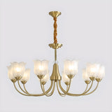 Brass Curve Arm Flower Glass Living Room Chandelier Image - 5