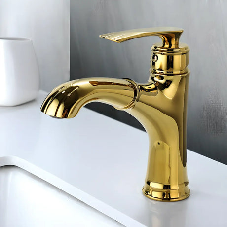 Brass Curved Dark Gold Vessel Sink Faucet with Handle Image - 1