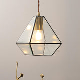 Brass Diamond Glass Pendant Light Adjustable Height Image - 1