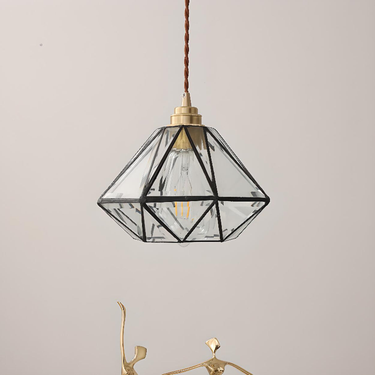 Brass Diamond Glass Pendant Light Adjustable Height Image - 3