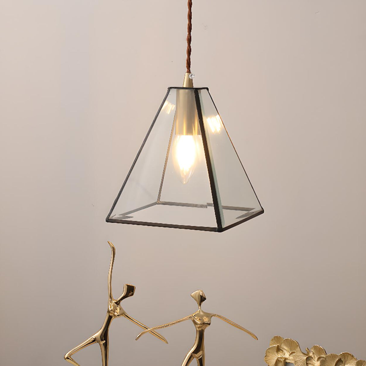 Brass Diamond Glass Pendant Light Adjustable Height Image - 4