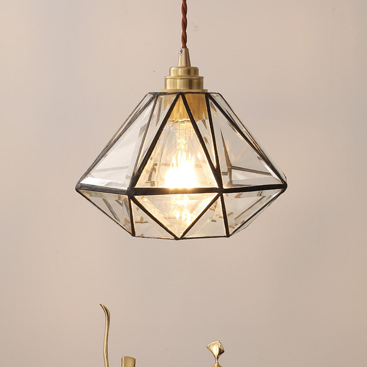 Brass Diamond Glass Pendant Light Adjustable Height Image - 6