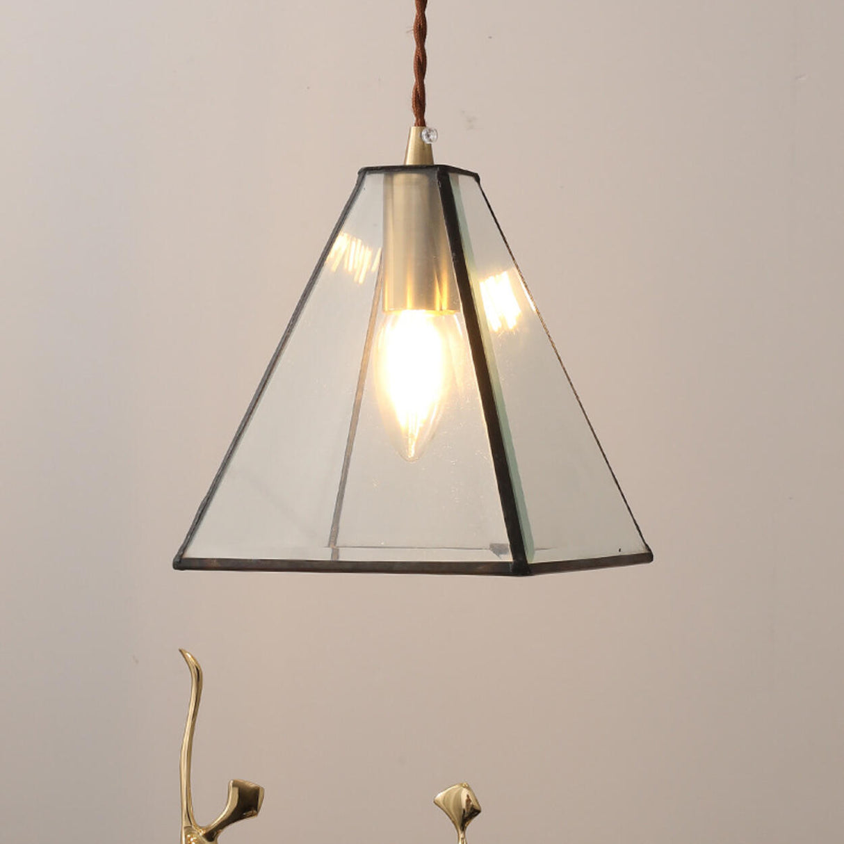 Brass Diamond Glass Pendant Light Adjustable Height Image - 7