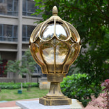 Brass Finish Elegant Globe Metal Outdoor Column Light Image - 13