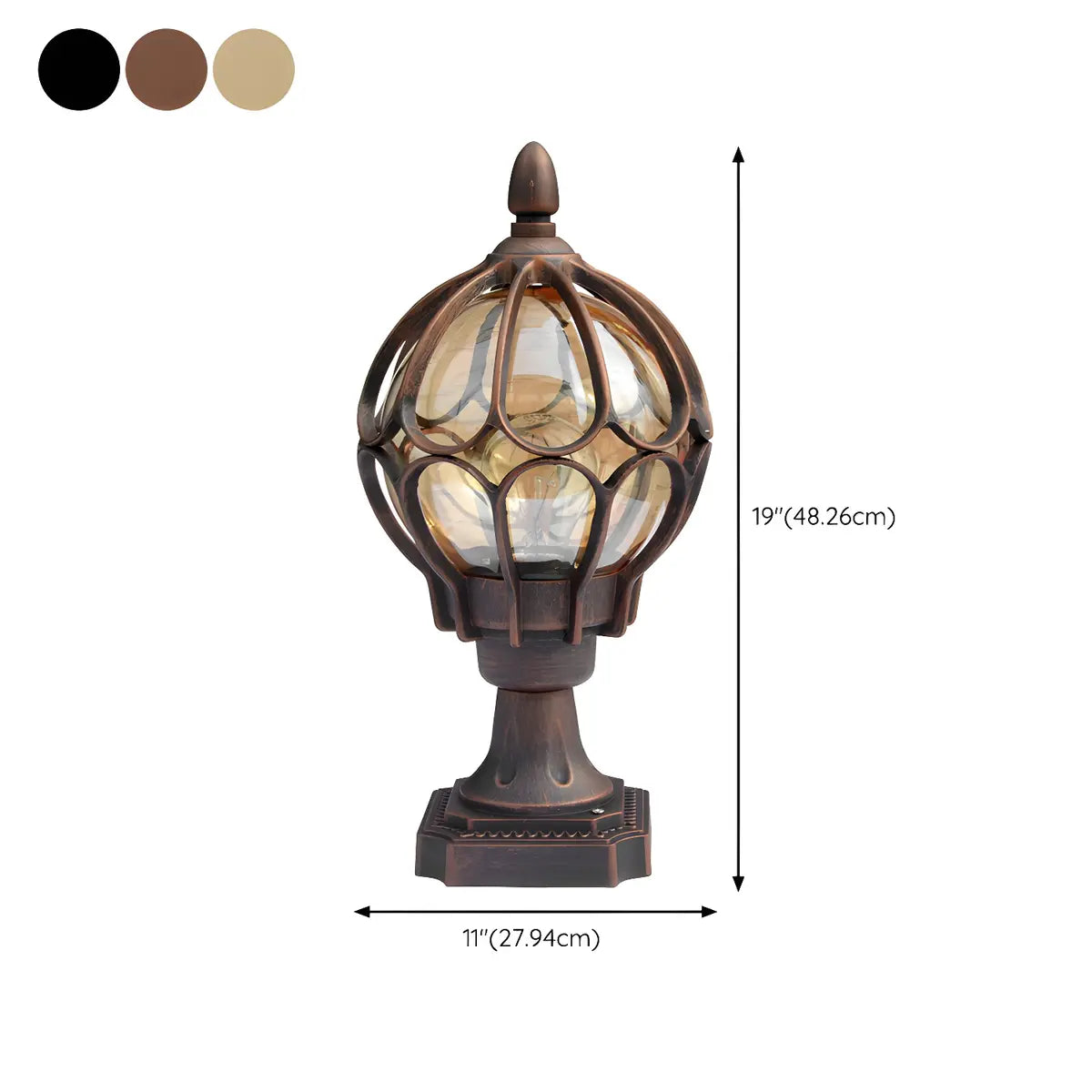 Brass Finish Elegant Globe Metal Outdoor Column Light 