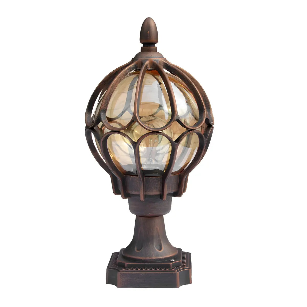 Brass Finish Elegant Globe Metal Outdoor Column Light Image - 5